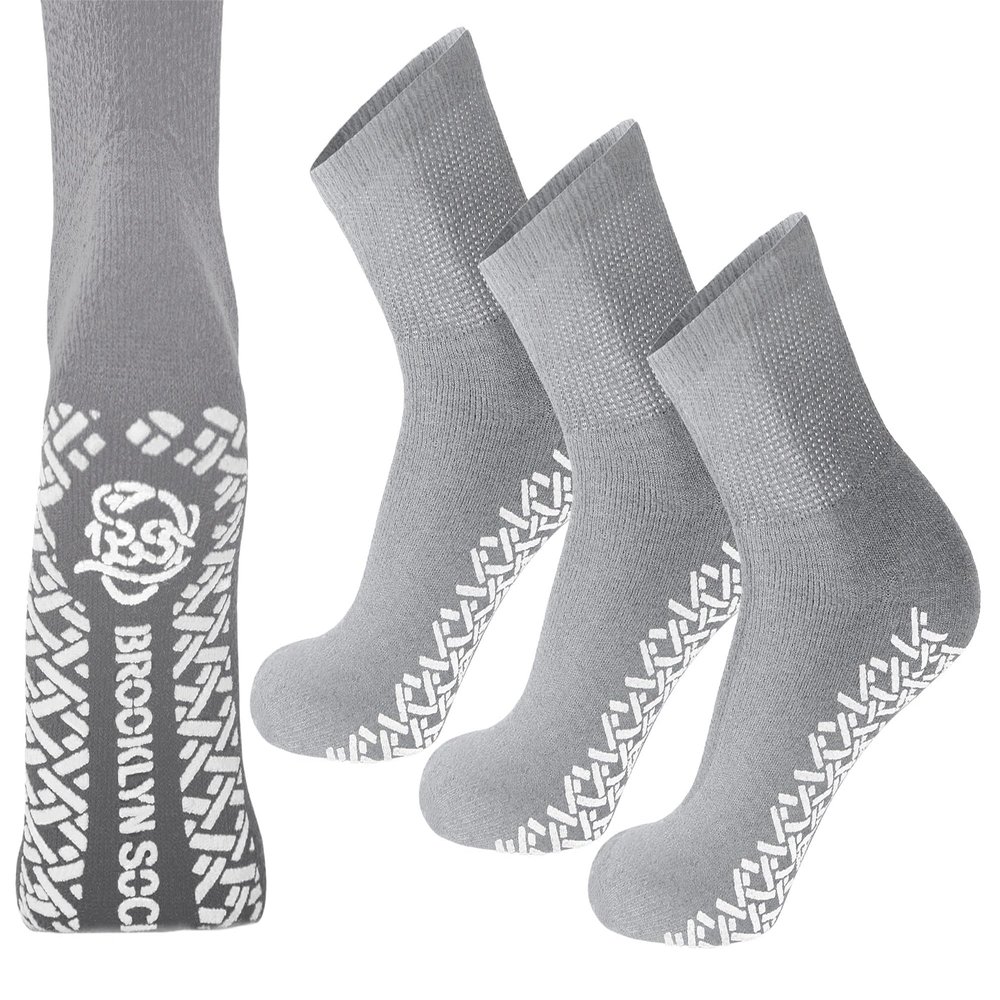 3 Pairs of Non-Skid Diabetic Cotton Quarter Socks with Non Binding Top (Grey, 13-15)