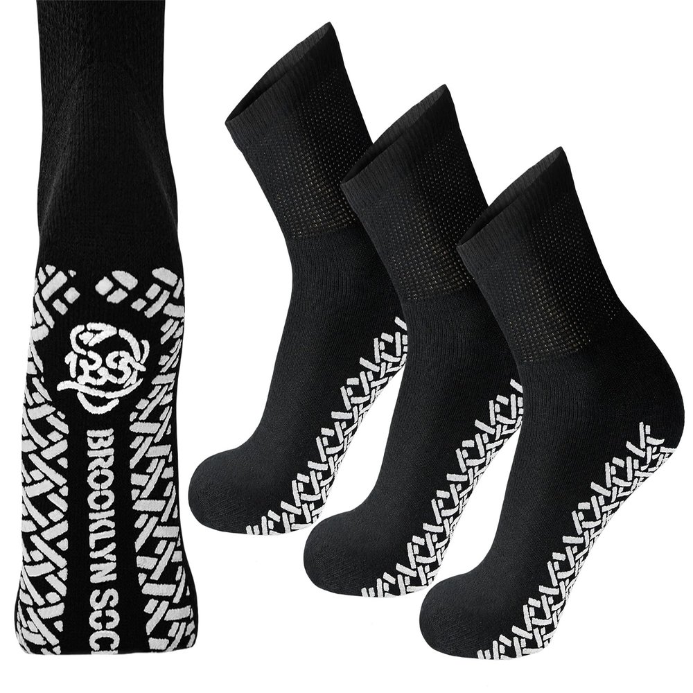 3 Pairs of Non-Skid Diabetic Cotton Quarter Socks with Non Binding Top (Black, 13-15)