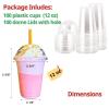 12 oz Clear Plastic Cups with Dome Lids - 100 Sets Disposable Party cups for To Go Iced Coffee Cold Drinks, Smoothie, Bubble Boba Tea, Juice, Parfait, Frappuccino, Milkshake. Nice Sealing Fruit Cup view 2