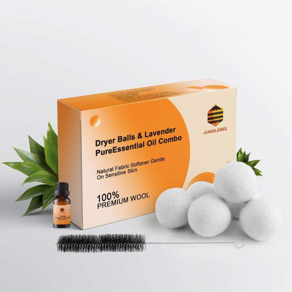 100% Organic Wool Ball Dryer - Hypoallergenic 6XL Handmade Wool Dryer Balls with Lavender Oil and Dryer Vent Cleaning Brush