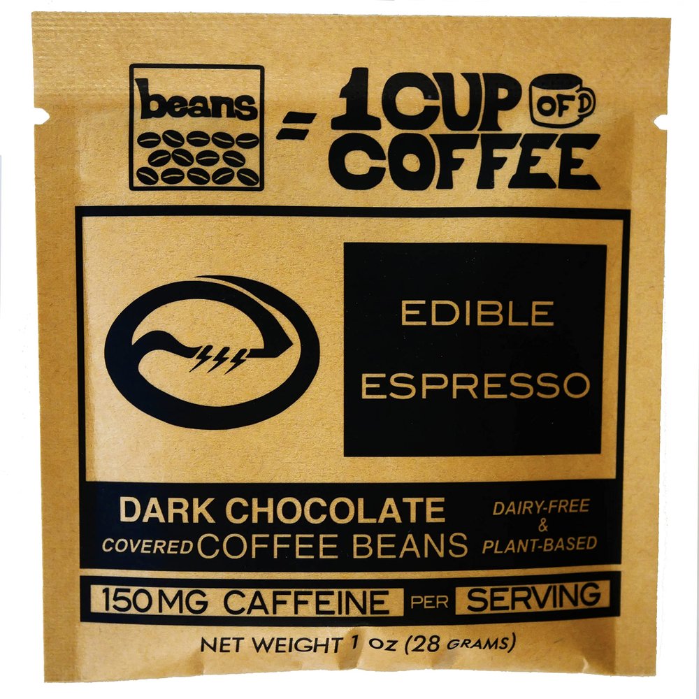 Edible Espresso - Dark Chocolate Covered Coffee Beans 150mg caffeine = one cup of coffee! Plant-based, Dairy-Free Natural Energy. (3 pack x 1oz)