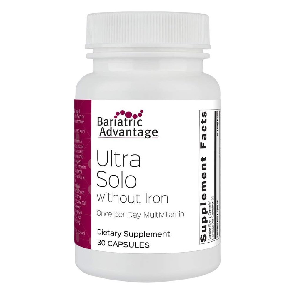Bariatric Advantage Ultra Solo Without Iron - Once-Per-Day Daily Multivitamin - for Bariatric Patients - with Thiamin, Vitamin A & More - Gluten Free - 30 Capsules