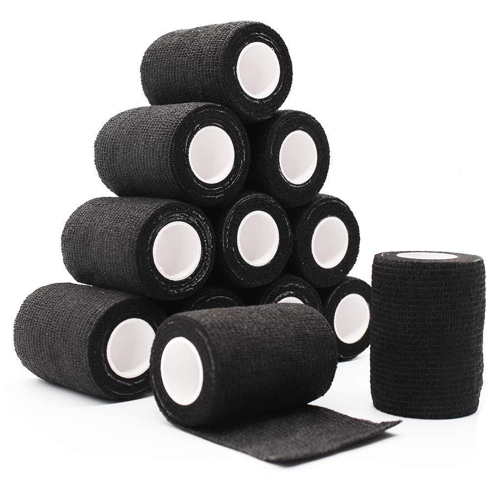 12 Rolls Elastic Self Adhesive Bandage Wrap 3 Inch, Breathable Non Woven Cohesive Bandage, Vet Wrap for Dogs, Ankle Sprains Swelling Tape, Sports Athletic Tape Black