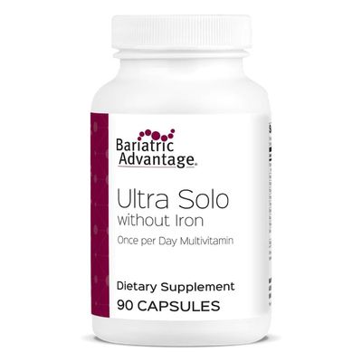 Bariatric Advantage Ultra Solo Without Iron - Once-Per-Day Daily Multivitamin - for Bariatric Patients - with Thiamin, Vitamin A & More - Gluten Free - 90 Capsules