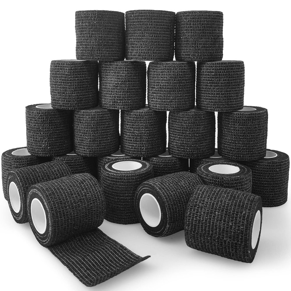 24 Rolls Black Sensi Wrap Elastic Self Adhesive Bandage Wrap 2 Inch, Breathable Cohesive Bandage, Ankle Sprains Swelling Medical First Aid Sports Athletic Grip Tape, Dogs Pet Vet Wrap