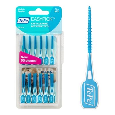 TEPE Dental Floss Picks, Tooth Picks Flossers, Floss Sticks, EasyPicks M/L, Blue, 60 Pk