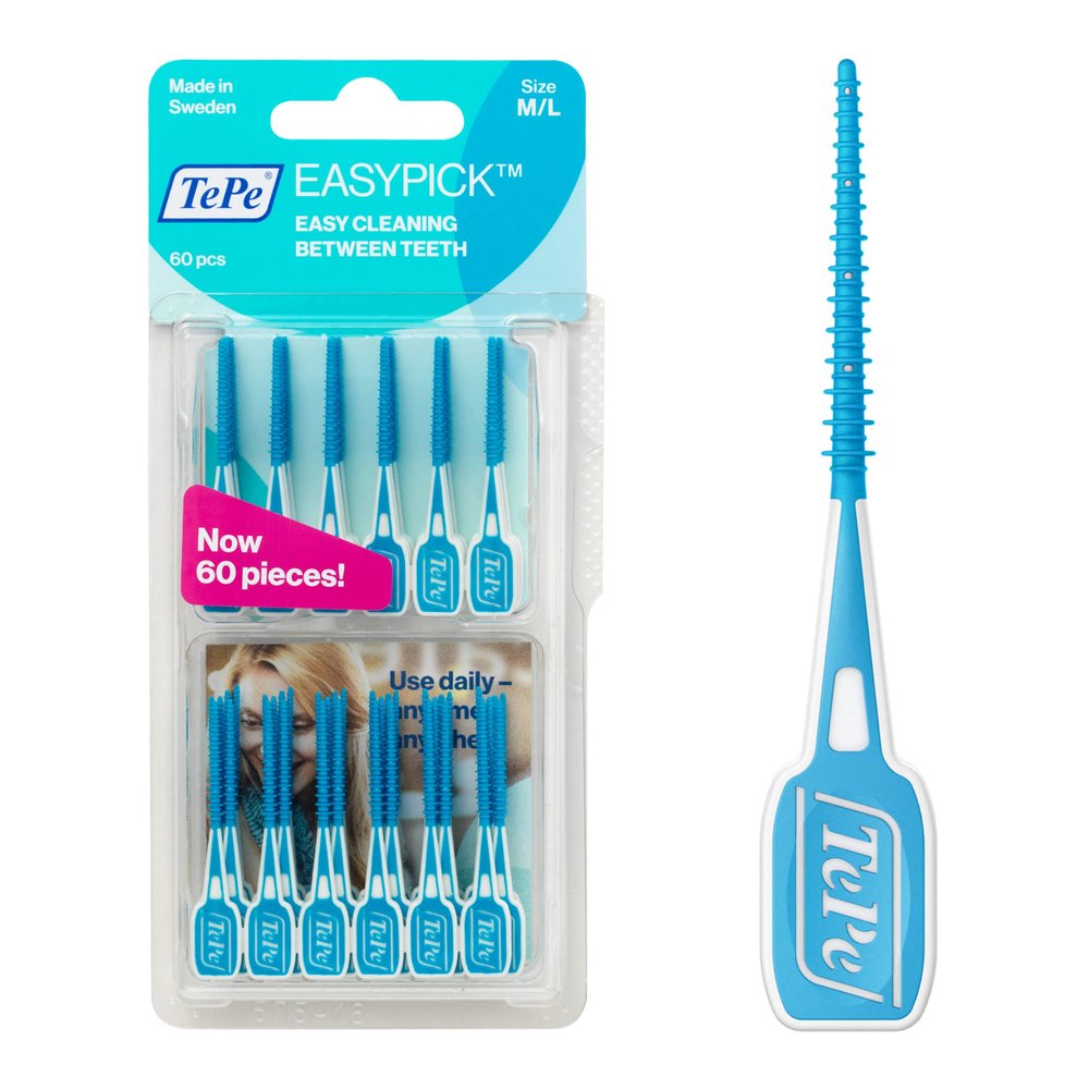 TEPE Dental Floss Picks, Tooth Picks Flossers, Floss Sticks, EasyPicks M/L, Blue, 60 Pk