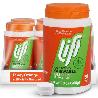 Lift Glucose Fast-Acting Glucose Chewable Energy Tablets, Orange, 50 ct Jar (Pack of 6)