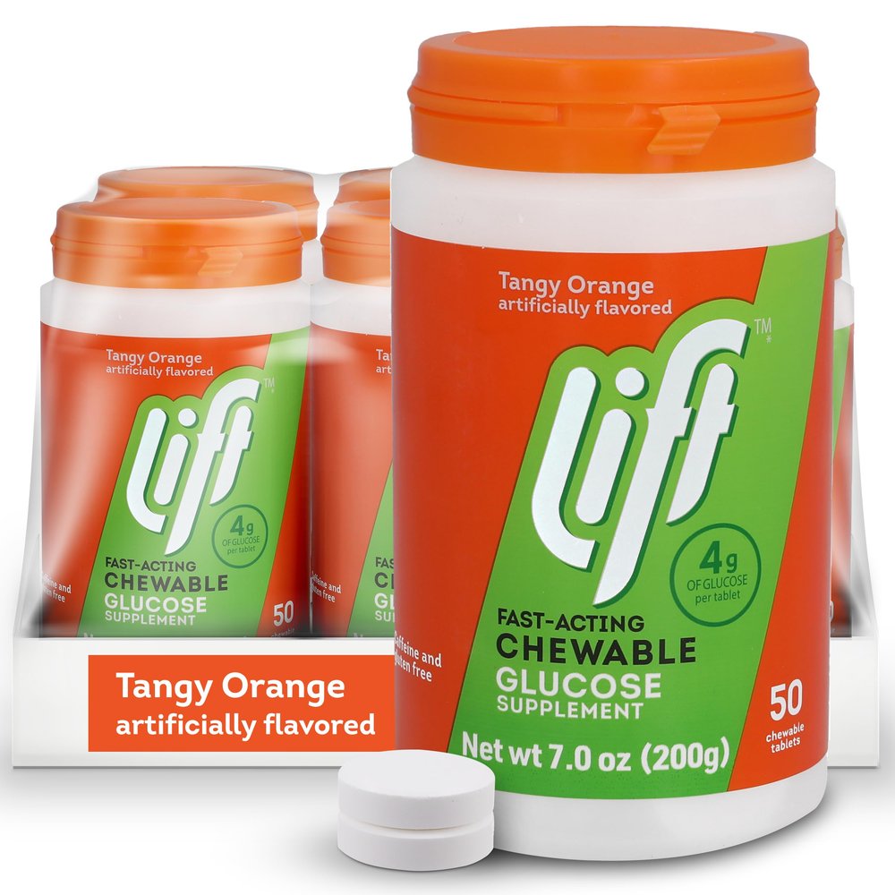 Lift Glucose Fast-Acting Glucose Chewable Energy Tablets, Orange, 50 ct Jar (Pack of 6)