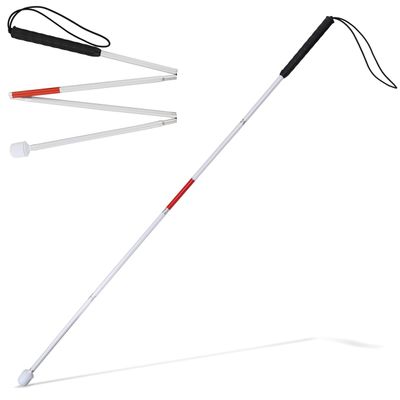 Mondo Medical Blind Cane Mobility Stick - 51in Reflective Red and White Cane with Marshmallow Ball Tip, Seeing and Sight Impaired Foldable Blind Walking Stick for Visually Impaired Men and Women