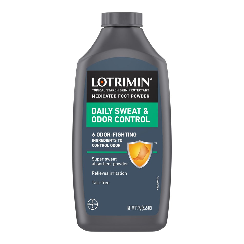 Lotrimin Daily Sweat & Odor Control Medicated Foot Powder - Antifungal Formula for Lasting Relief from Foot Odor, 6.25 Ounce (177 Grams) (Packaging May Vary)