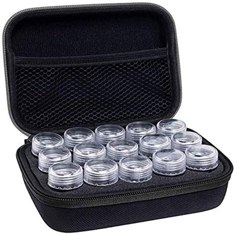 Travel Pill Organizer with 15 Divided Tiny Bottles & Writable Label, Cute Zippered Pill Box for Medicine & Vitamin Holder