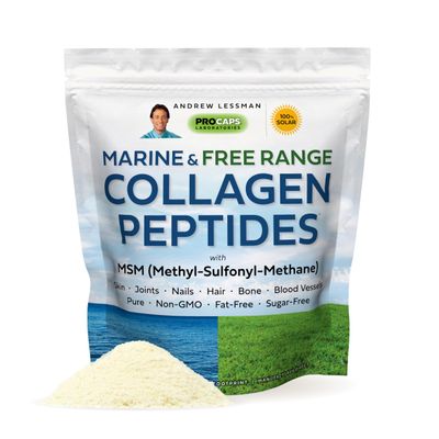 ANDREW LESSMAN Marine, Free Range Collagen Peptides Powder and MSM 120 Servings - Supports Radiant Smooth Soft Skin, Comfortable Joints. Super Soluble No Fishy Flavor No Additives Non-GMO