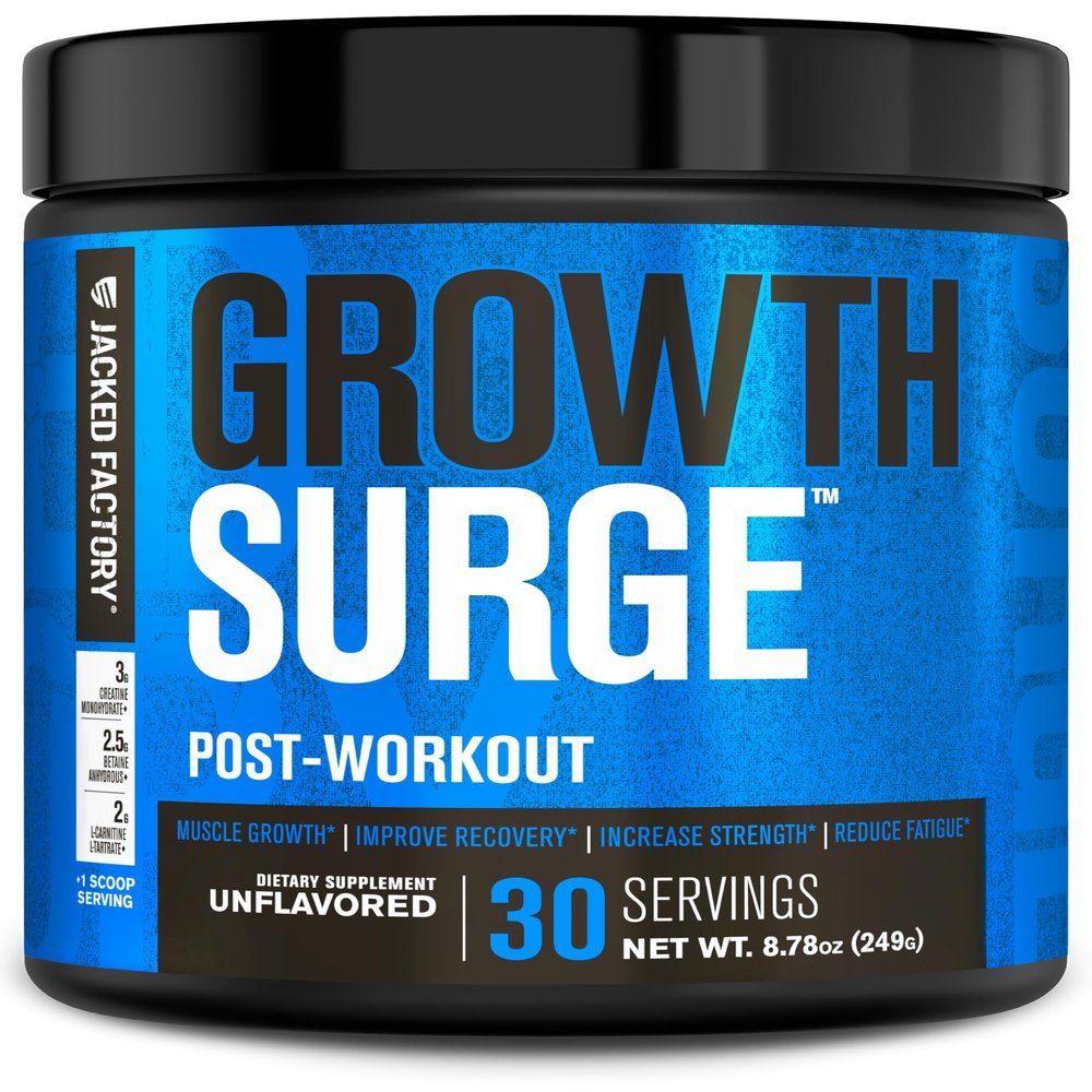 Jacked Factory Growth Surge Creatine Post Workout Powder w/L-Carnitine, Daily Muscle Builder & Recovery Supplement with Creatine Monohydrate, Betaine, L-Carnitine L-Tartrate - 30 Servings, Unflavored