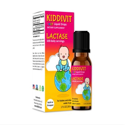 Kiddivit Baby Lactase Drops 1000 Units Gentle Digestive Support Enzyme Supplement 100 Daily Servings Built-In Dropper, Glass Bottle Gluten Free, Vegetarian, 1oz