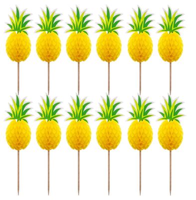 100 Pcs 3D Pineapple Cupcake Toppers Cocktail Picks, Fruit Picks Cake Decoration for Luau Hawaii Birthday Wedding Beach Party (Pineapple)