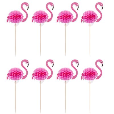 100 Pcs 3D Flamingo Cupcake Toppers Cocktail Picks, Fruit Picks Cake Decoration for Luau Hawaii Birthday Wedding Beach Party (Flamingo)