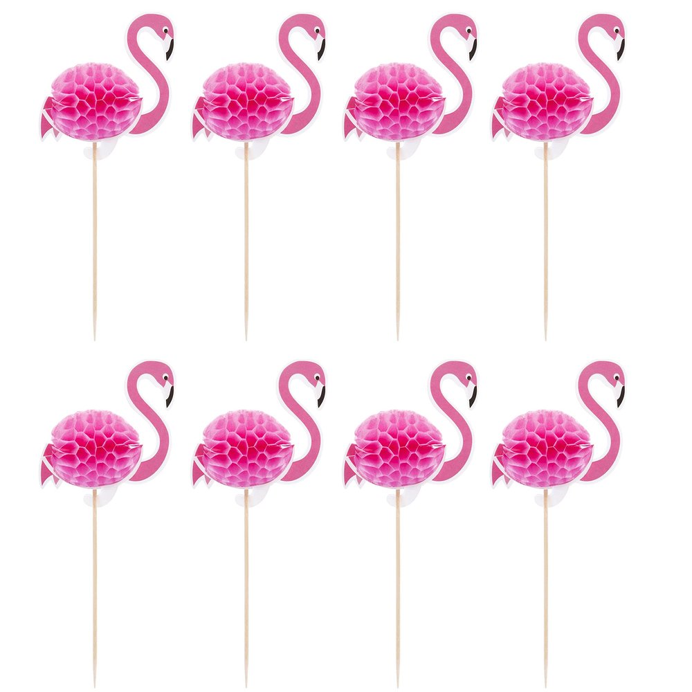 100 Pcs 3D Flamingo Cupcake Toppers Cocktail Picks, Fruit Picks Cake Decoration for Luau Hawaii Birthday Wedding Beach Party (Flamingo)