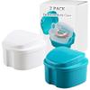Denture Bath Box Cup, Complete Clean Care for Dentures, Clear Braces, Mouth Guard, Night Guard & Retainers,Traveling (Blue & White) view 1