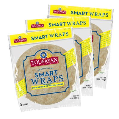 Toufayan Smart Low Carb Tortilla Wraps  3 Pack, 18 Total (9) | Protein & Fiber, Vegan, Kosher | Soft & Pliable Wraps for Sandwiches, Burritos & Meal Prep