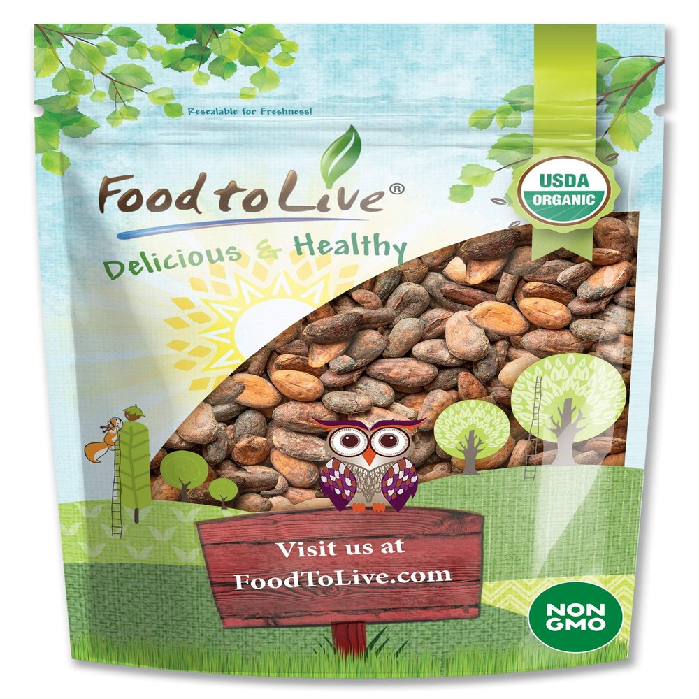 Food to Live Organic Cacao Beans, 1 Pound - Non-GMO, Keto, Vegan, Dry, Bulk, Rich in Dietary Fiber, Copper, Manganese, Magnesium, Zinc and polyphenols. Great Cocoa for Chocolate Making, Sirtfood
