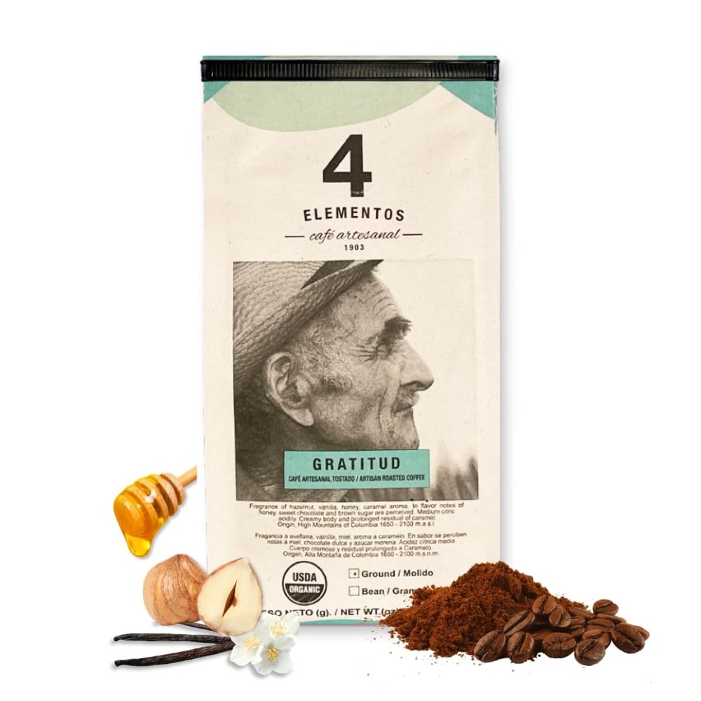 4Elementos | Whole Bean Specialty Coffee,12 Oz, Medium Roast, 100% Organic Arabica from Colombia, Honey, Sweet Chocolate & Brown Sugar Notes