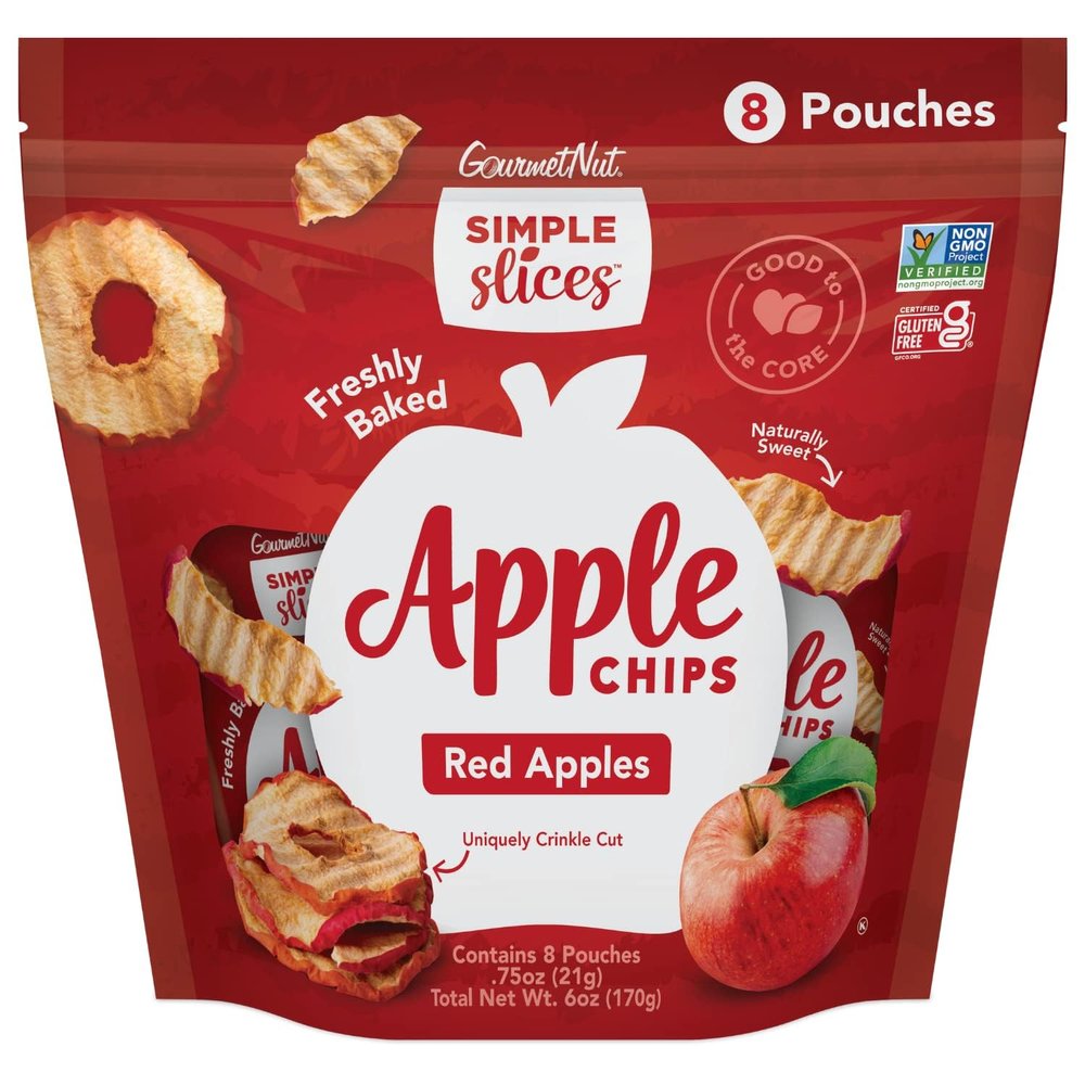 Simple Slices Gourmet Nut Baked Apple Chips, USA Grown Apples, No Added Sugar, Red Apples, 0.75oz (Pack of 24)