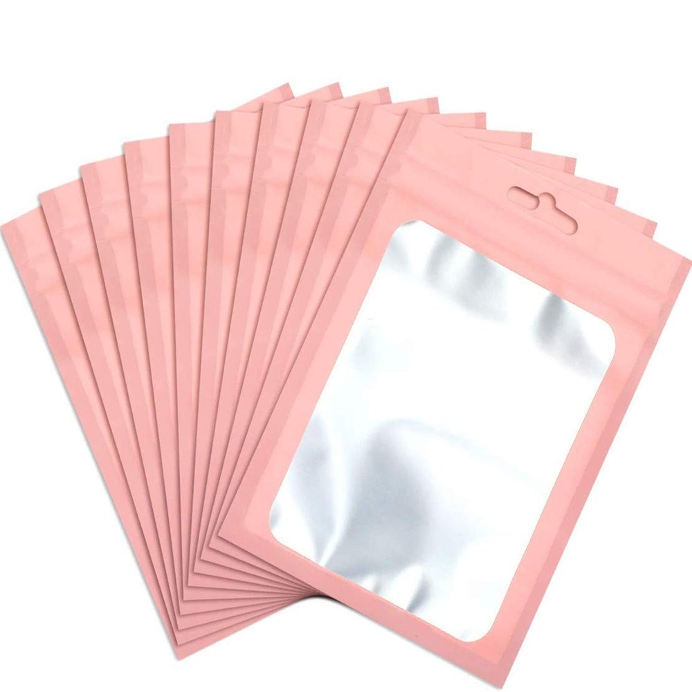 100Pcs Resealable Mylar Ziplock Bags for Food Storage Smell Proof Pouch for Candy Cookies Party Favor (Pink 2.8 x 4 inch)