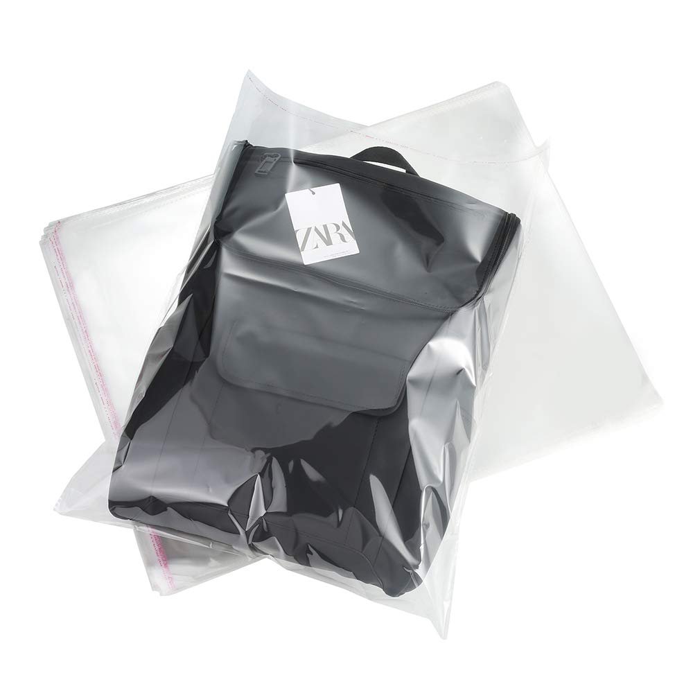 100 Pack 16" x 20" Large Thick Clear Resealable Cellophane Self Adhesive Seal Poly Bags Durable Plastic Cello Bag 1.6Mil Heavy Duty Packaging T-Shirts Clothes Clothing Gifts Self-Sealing OPP Bags