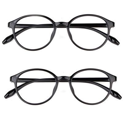 ACXZ 2-Pack Reading Glasses, Round Frame Glasses, Flexible TR90 Spring Hinge Reader, Black, Red, 1.0, 1.5, 2.0, 2.5, 3.0