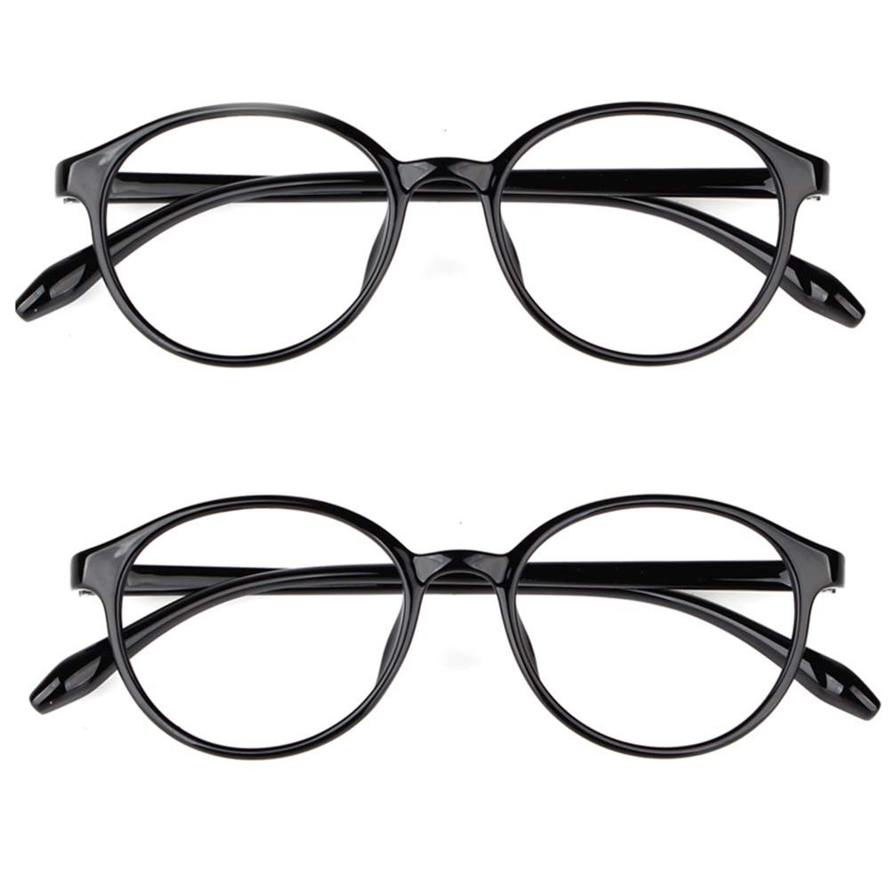 ACXZ 2-Pack Reading Glasses, Round Frame Glasses, Flexible TR90 Spring Hinge Reader, Black, Red, 1.0, 1.5, 2.0, 2.5, 3.0