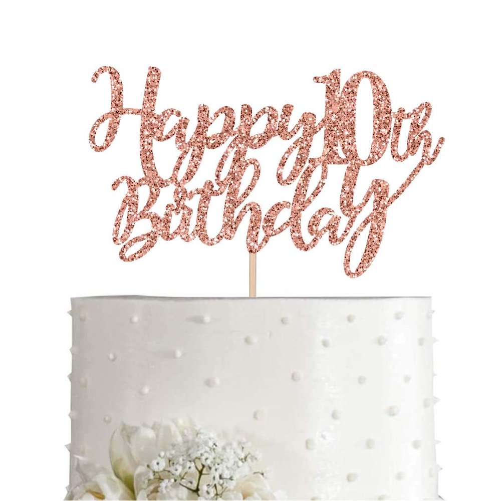 10 Rose Gold Glitter Happy 10th Birthday Cake Topper, Birthday Party Decorations, Supplies