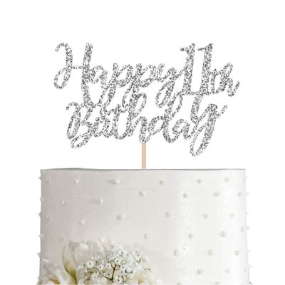 11 Silver Glitter Happy 11th Birthday Cake Topper, Birthday Party Decorations, Supplies, cake topper