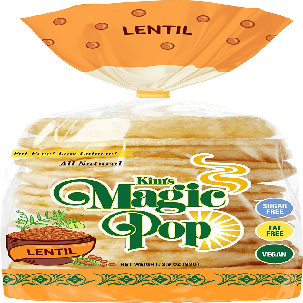 Kim's Magic Pop Freshly Popped Rice Cakes | Vegan | LentilFlavor | 12 Bags | 15 Cakes per Bag | Low Carb, Sugar Free, Fat Free, Natural, Multigrain Korean Snack | Easy Bread, Chip, Cracker Replacement