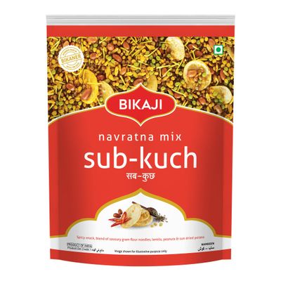 Bikaji| Spicy Namkeen, blend of savory gram flour noodles, lentils, peanuts and sun dried potatos| Indian Spicy Namkeen| Sab Kuch Navratna Chabeni Mix| 1Kg/2.2 pound