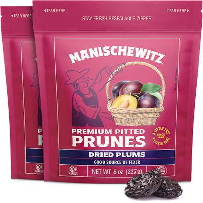 Manischewitz Premium Unsweetened California Pitted Prunes, 8oz (2 Pack = 1 Pound ) | Resealable Bags | Gluten Free | No Sugar Added | Good Source of Fiber | Product of the USA | Kosher | Made from Dried Plums