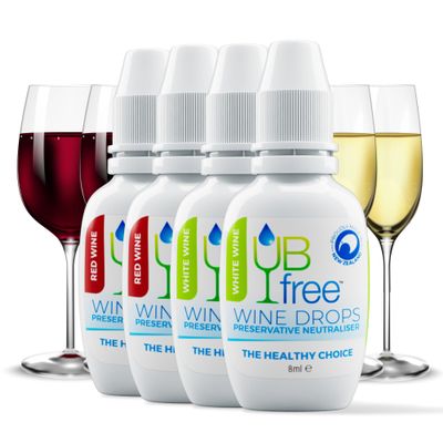 UBfree Wine Drops - 4pk Red & White - Removes Sulfites and Histamines from Red and White Wines | Naturally Eliminate Wine Headaches Sensitivities and Allergies | Odorless Tasteless | Discrete Portable