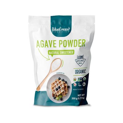 BLUE GREEN ORGANICS Organic Agave Sugar (Powder Form) Low Glycemic Sweetener Alternative Keto, Vegan, Gluten Free Natural Sugar Substitute 0.77 lb