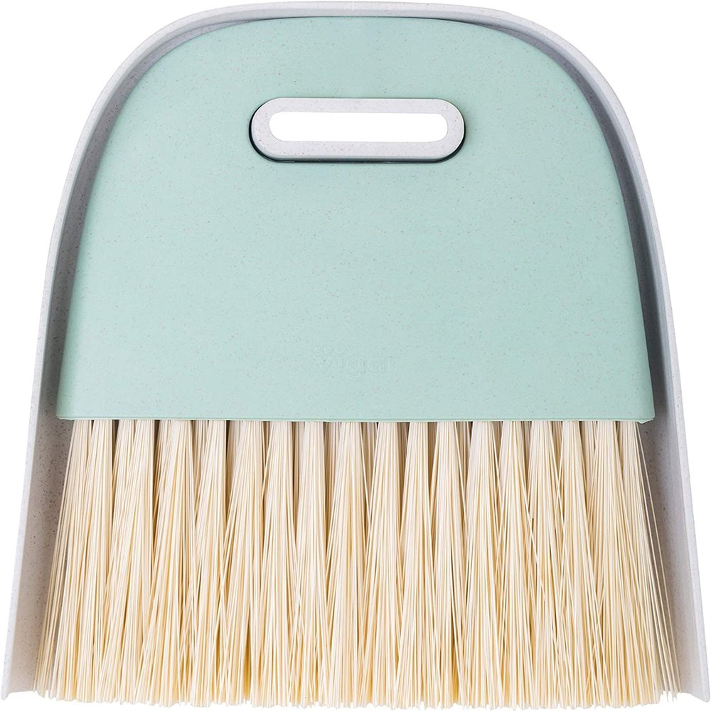 VIGAR Light Grey Dustpan and Small Broom Set-Product Made with Sustainable Materials, Turquoise, Pequeo