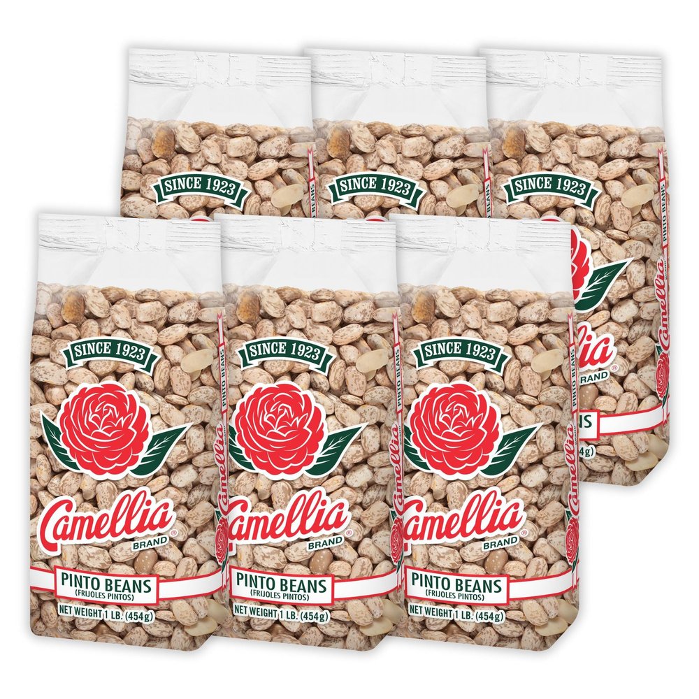 Camellia Brand Dried Pinto Beans Premium Heirloom Beans for Chile Con Carne, Soups, Stews, Chili & Mexican Dishes Non-GMO, Gluten-Free, High Protein, Vegan & Vegetarian Friendly, 1 Pound (Pack of 6)