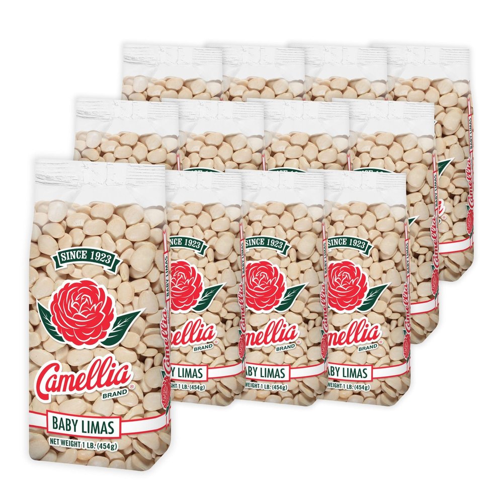 Camellia Brand Dried Baby Lima Beans Premium Small White Butter Beans for Southern Cooking, Succotash, Soups, Stews, and Healthy Vegetarian Meals Non-GMO, Gluten-Free, High Protein 1 Pound (Pack of 12)