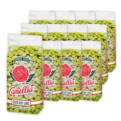 Camellia Brand Dried Green Baby Lima Beans Premium Tender Southern Lima Beans for Succotash, Soups, Stews, Casseroles, and Salads Non-GMO, Gluten-Free, High Protein & Fiber, Vegetarian Friendly, 1 Pound (Pack of 12)