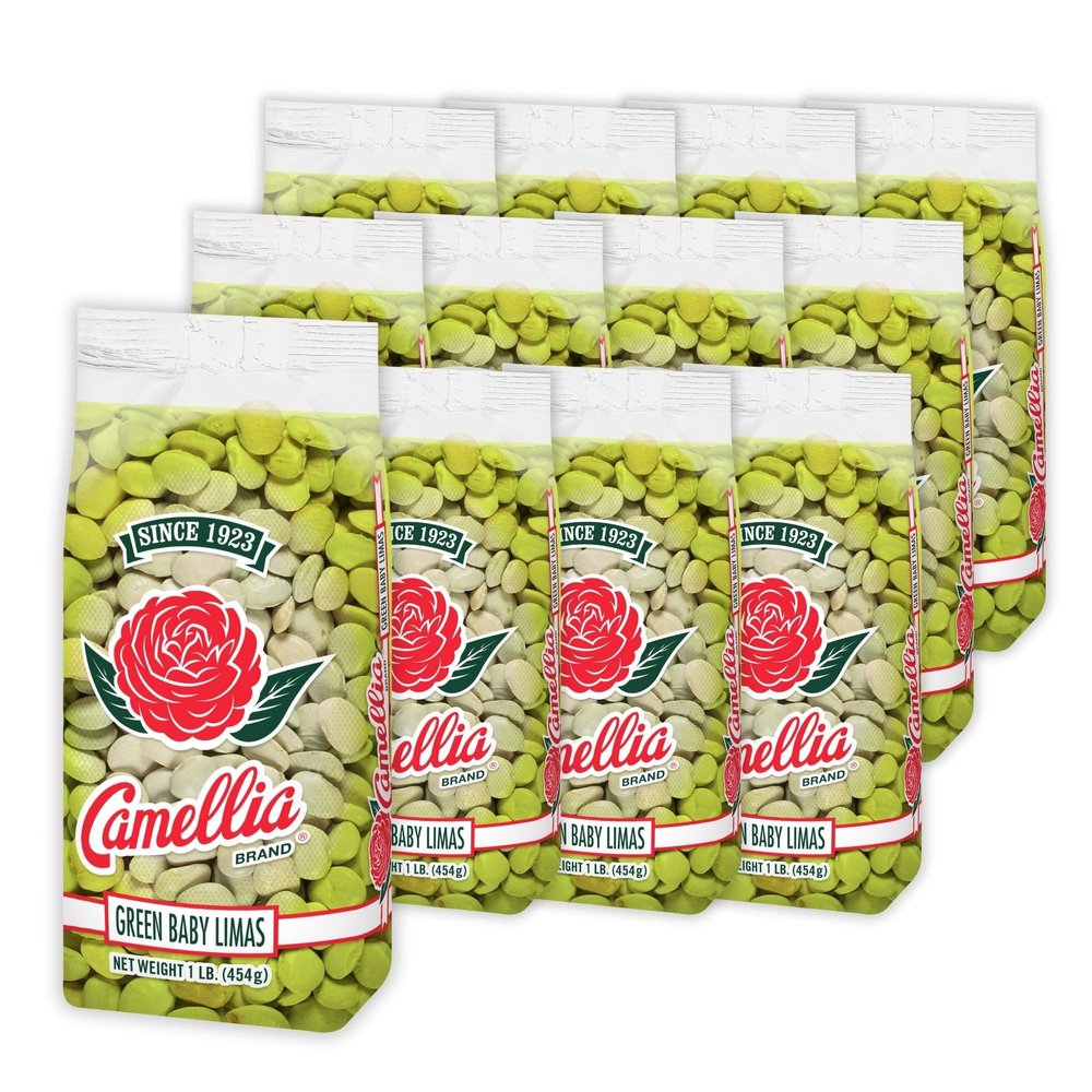 Camellia Brand Dried Green Baby Lima Beans Premium Tender Southern Lima Beans for Succotash, Soups, Stews, Casseroles, and Salads Non-GMO, Gluten-Free, High Protein & Fiber, Vegetarian Friendly, 1 Pound (Pack of 12)