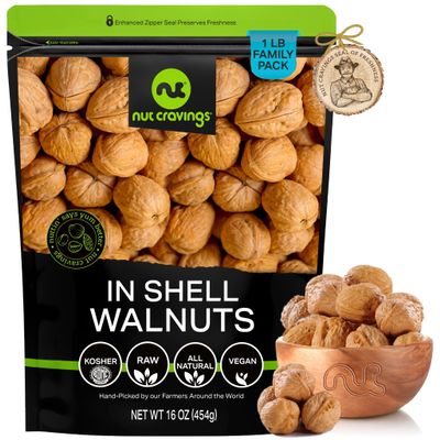 NUT CRAVINGS - Raw Walnuts In Shell, Whole, (16oz - 1 LB) Packed Fresh in Resealable Bag - Nut Snack - Food Assortments Ideal for Trail Mixed Nuts