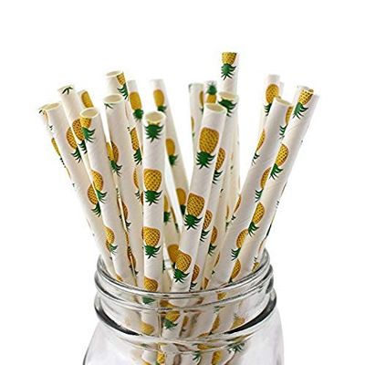 100 Pcs Disposable Straws, Biodegradable Paper Straws for Juices, Shakes, Smoothies, Party Supplies (Pineapple)