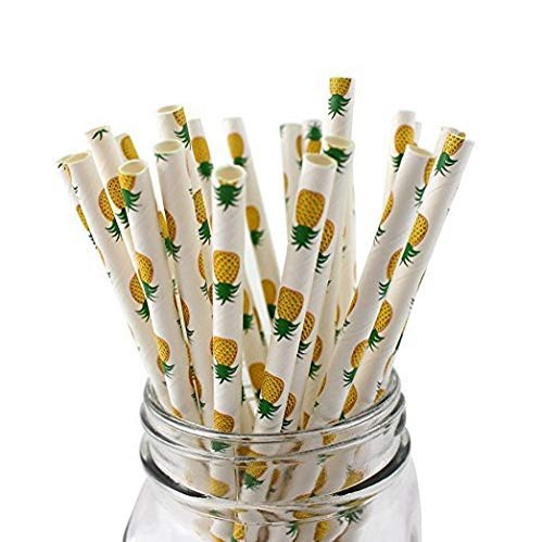 100 Pcs Disposable Straws, Biodegradable Paper Straws for Juices, Shakes, Smoothies, Party Supplies (Pineapple)