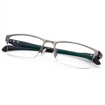 ACXZ Anti-Blue Half Frame Men Reading Glasses, Anti-Eye Strain and Anti-Glare Computer Glasses, TR90 Flexible Temples, Gray