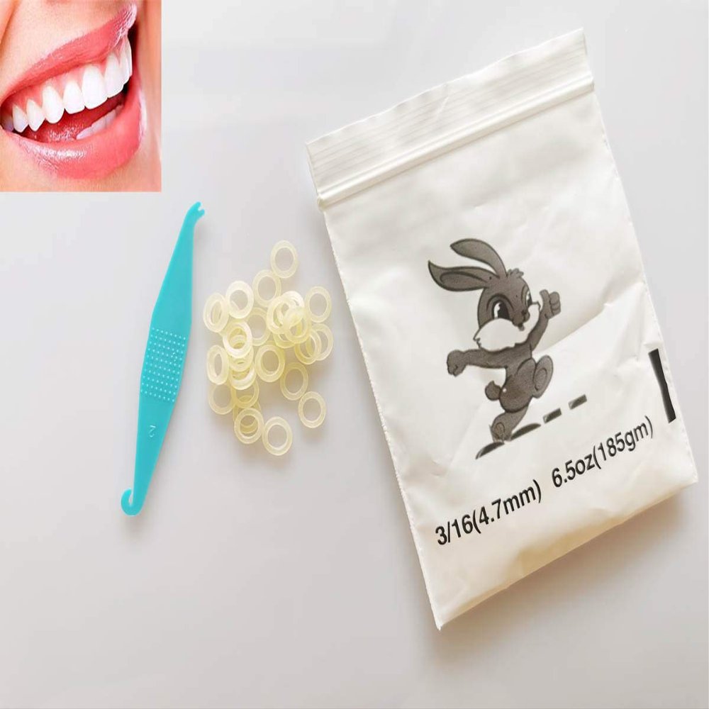 3/16 Amber Orthodontic Elastic Rubber Bands, 100 Pcs, Natural 6.5 OZ Heavy Dental Rubber Bands Dreadlocks Hair Braids Fix Tooth Gap, Free Elastic Placer