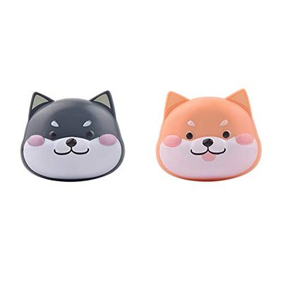 DoyiFun 2 Pcs Cute Dog Contact Lens Case Travel Kit Portable Animal Contact Lens Box Holder Soak Storage Container with Mirror Bottle Tweezers Stick Remover Tool