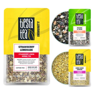 Tiesta Tea - Summer Fresh Mixer, Loose Leaf Tea Gift Box, 3 Pouches, Medium to No Caffeine, Hot & Iced, Set with Green, Herbal & Ginger Blend, 25 Cups per Bag